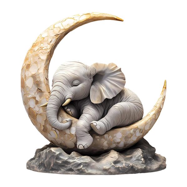 A Beautifully Crafted Art Piece Featuring A Sleeping Elephant On The Moon.