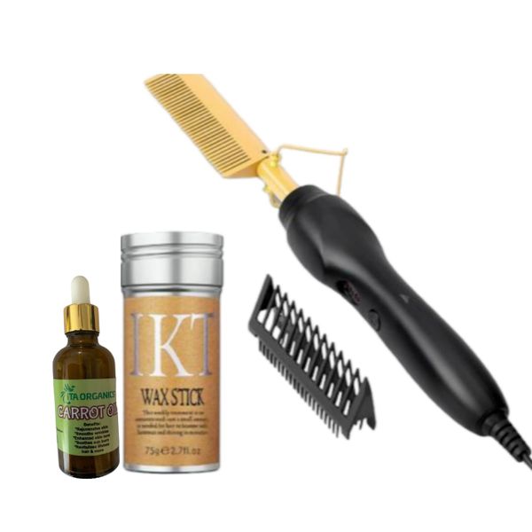 Carrot Oil ,Professional High Heat Ceramic Hair Press Hot Comb &amp; Wax Stick