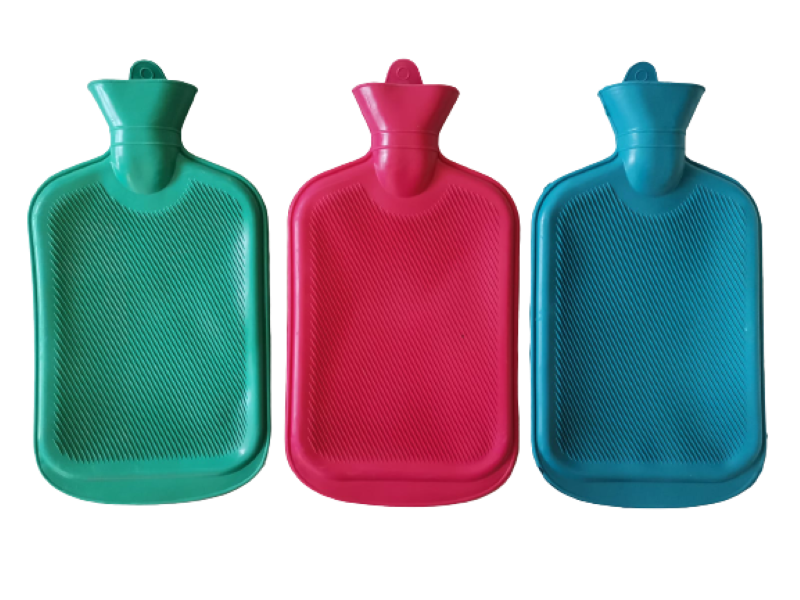 Bulk Pack x 3 Hotwater Bottel Rubber Ribbed 2Lt.- Green,Blue &amp; Red
