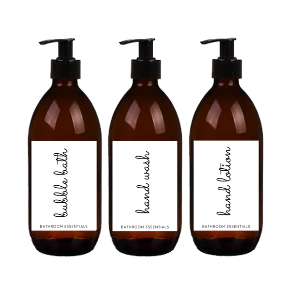 Luxe Glass Bottle Dispenser Set - Bubble Bath, Hand Wash &amp; Lotion - 500ml