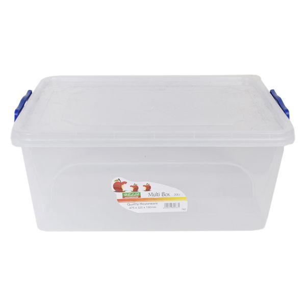 20 Litre Clear Container with Assorted Colour Handles.