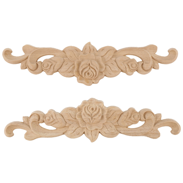 2Pcs 20x5Cm Wood Carved Applique Rose Flower Door Home Decor