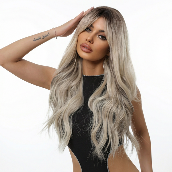 Eight-character bangs light gray fluffy large wavy long curly wig