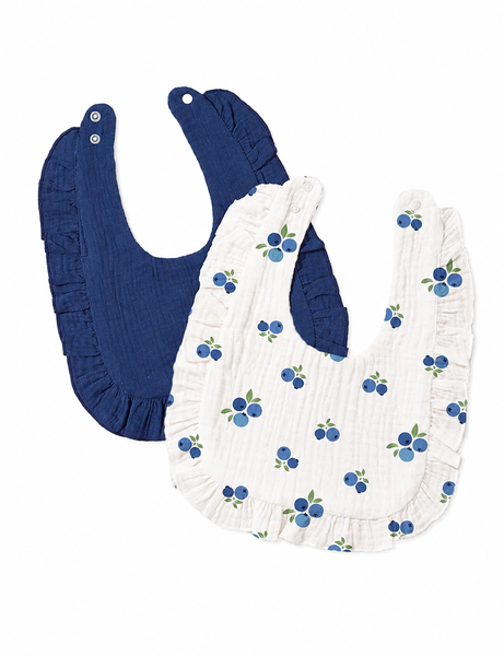 2 Pack Soft Blueberry Fruit Print Baby Bibs with Cute Ruffle Edges