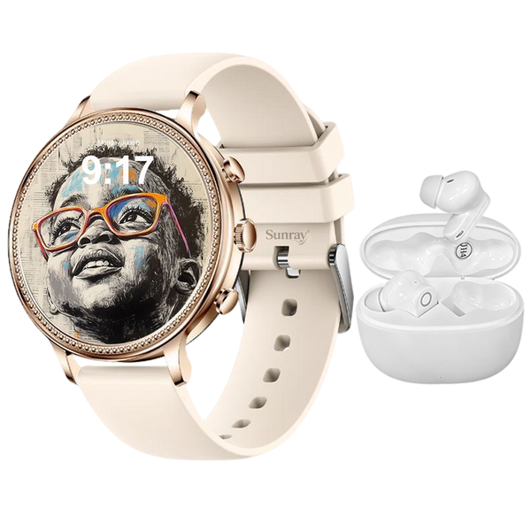 SUNRAY Women's Smartwatch &amp; Wireless Earphones Gift Set With Dual Straps