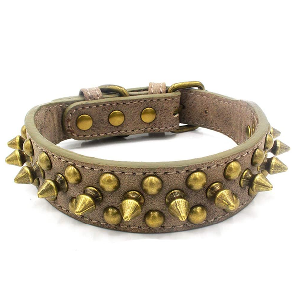UrbanPets - Spiked 3 Rows Rivet Pet Bite Protection Studded Leather Collar