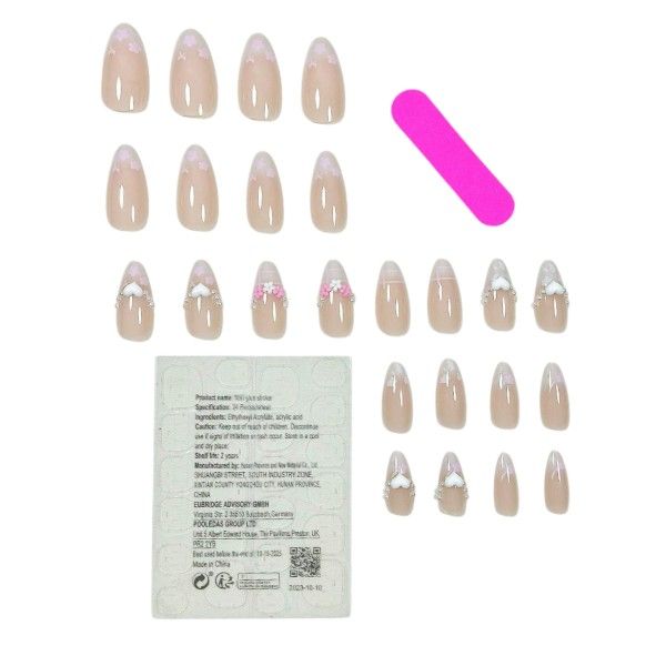 24 Piece - Almond Shaped Y2K Spring Themed Nails Set - Pink