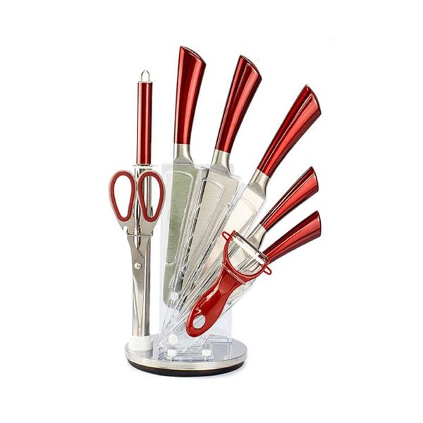 9 Piece Stainless Steel Kitchen Knife, Scissors &amp; Acrylic Stand Set