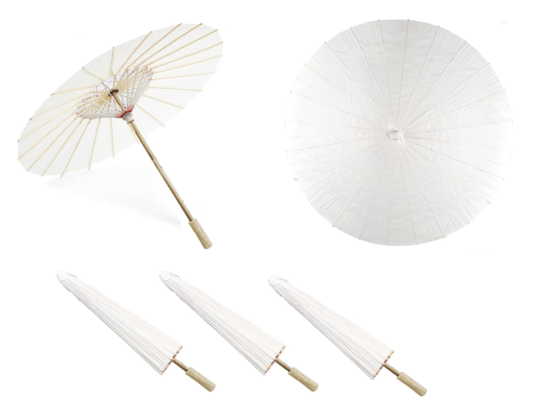 Pure White Handmade Chinese Umbrella Parasol for Party or Decoration - 3 Piece