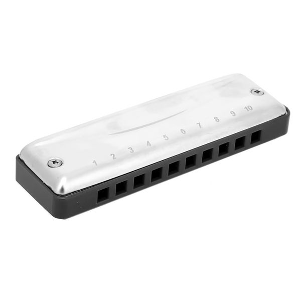 10-Hole Blues Harmonica F Key Portable High Gloss Stainless Steel Black