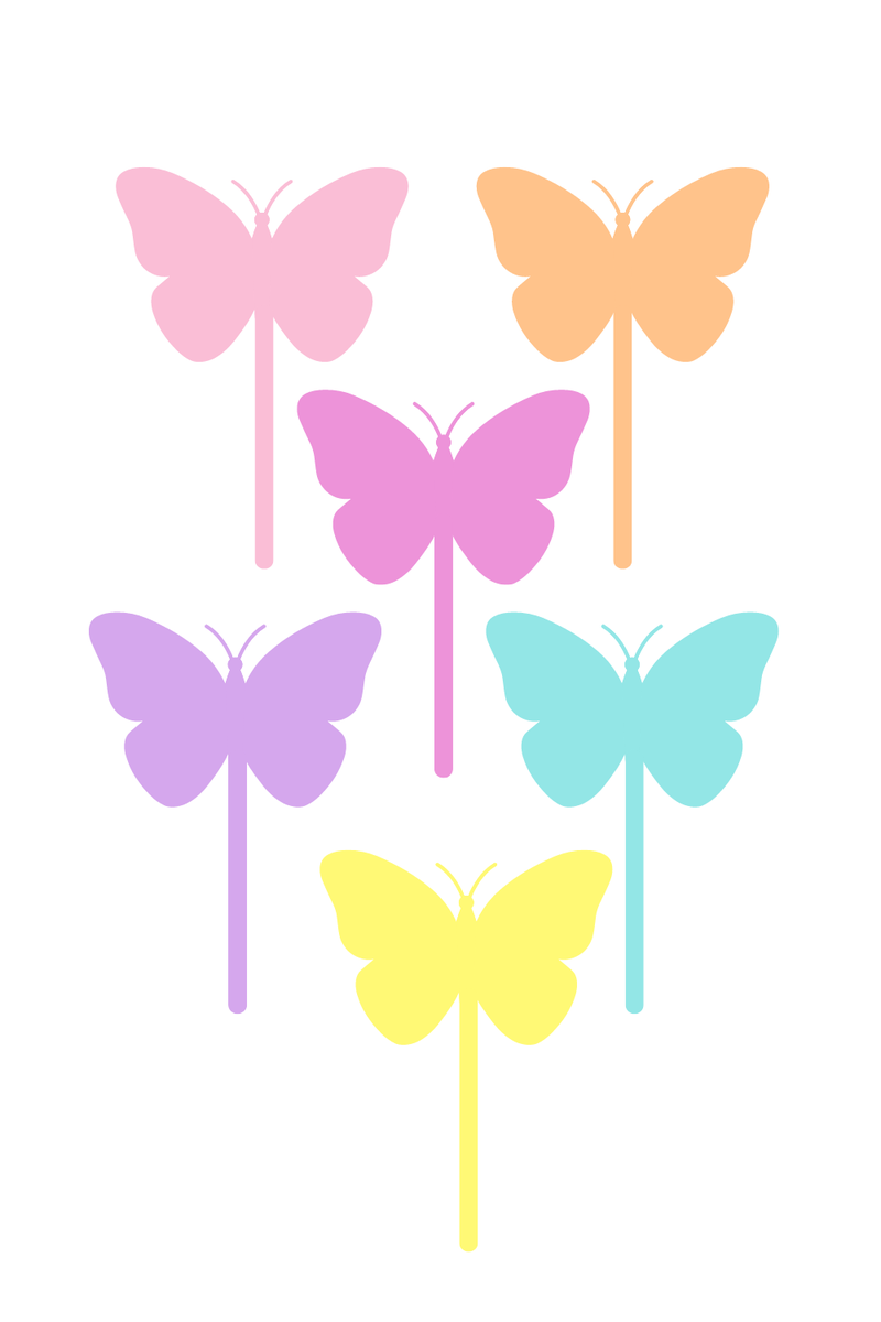 Love & Sparkles Rainbow Butterflies 6 Pack Acrylic Cupcake Toppers