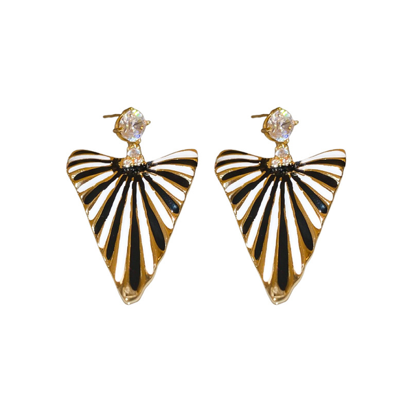 Black &amp; White Enamel Fan Drop Earrings