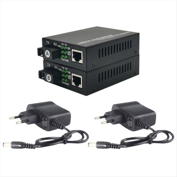 1 Pair Gigabit Fiber Transceiver 20Km Sc Single Mode Eu Plug