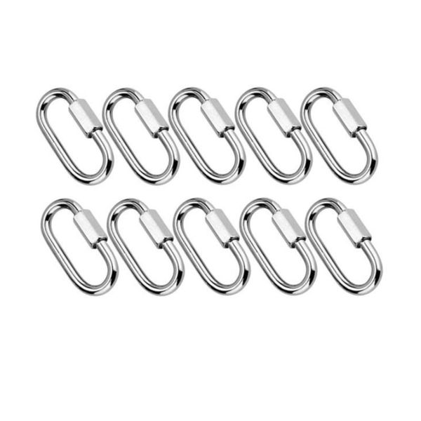 Set Of 10 80mm Stainless Steel D-Shape Screwlock Carabiner Hook