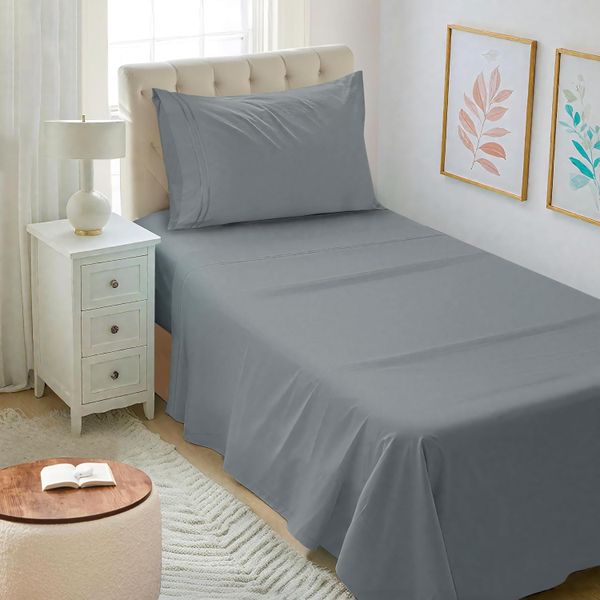 Sheets &amp; Pillowcase 3-Piece Set - Light Grey - Three Quarter