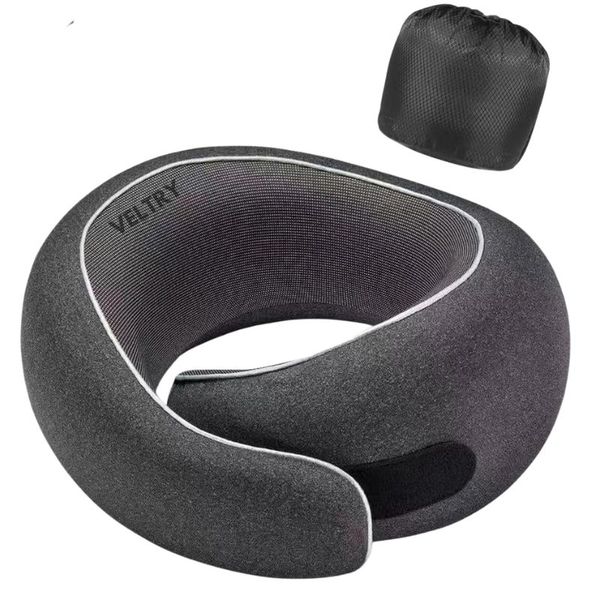 Veltry Premium Memory Foam Travel Neck Pillow, Ergonomic 360 Support-Black