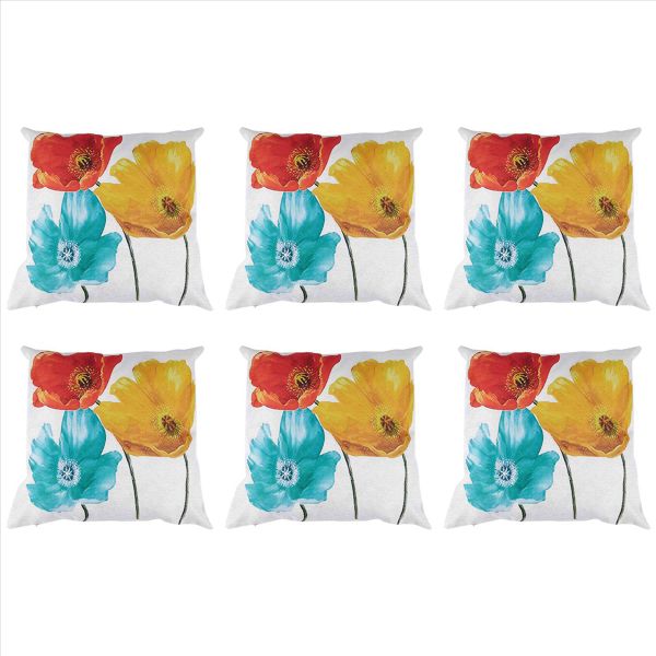 Flax Square Pillow Case Tricolor Poppy Flowers 45 X 45Cm