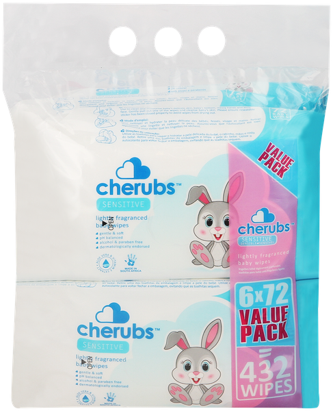 Cherubs Sensitive Lightly Fragranced Baby Wipes 6x72s