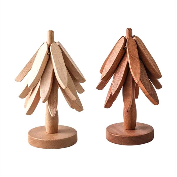 2PCS Wooden Trivets for Hot Dishes Tree Shape Trivet Set Trivets for Hot Di