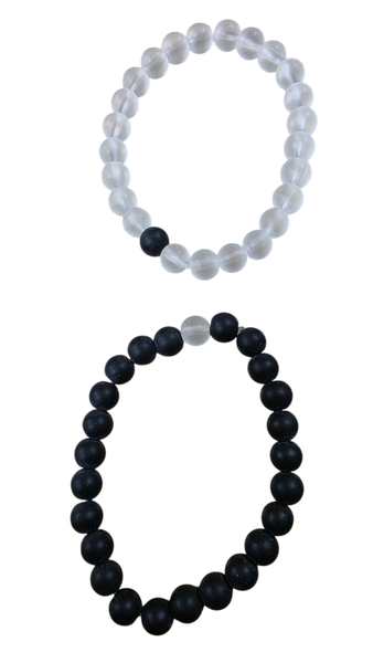 Black Matte And Frosted White Bead Bracelets