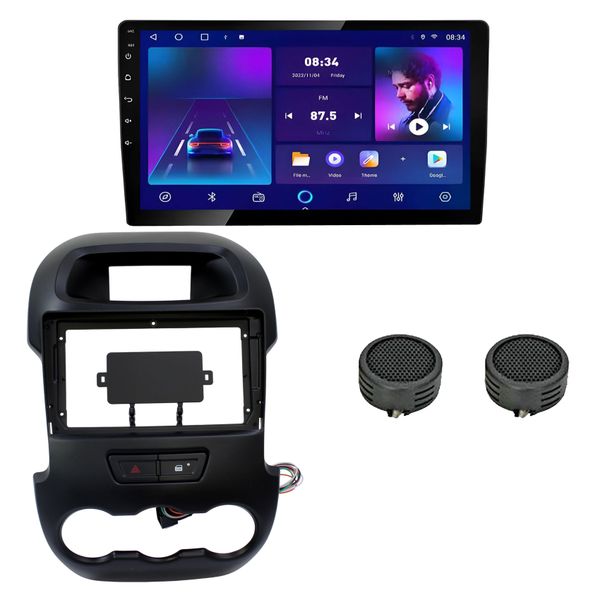 Caska 9" Media Player with Ford Ranger T6 2012 Trim Plate &amp; Evo Tweeters