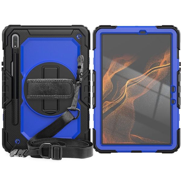 Case For Samsung Galaxy Tab S8 11inch with Shoulder Strap - Blue Black