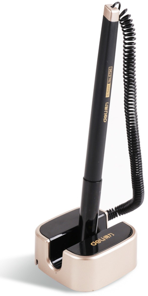 Deli Desk Pen Stand With Gold Base &amp; 0.7 mm Thick Black Gel Pen - 6797