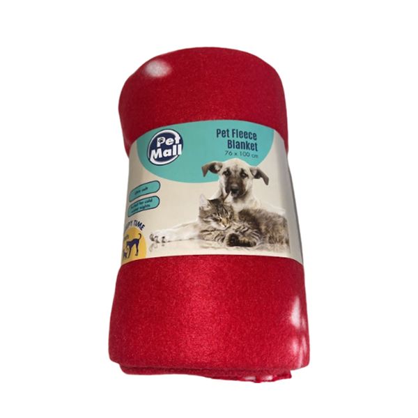 Pet Mall Pet Fleece Blanket Red Paw Print (76 x 100cm) - 1 Pack