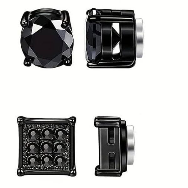 HypoallerBlack Cubic Zirconia , Square Princess Cut - 2 Pairs