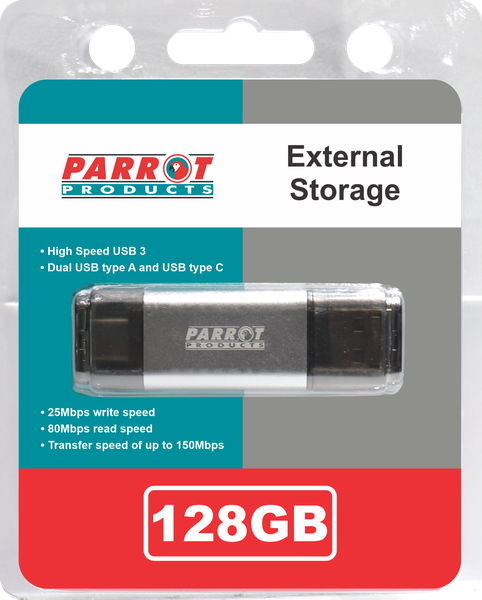 External Storage USB 3 Type A + USB C 128GB Flash Drive