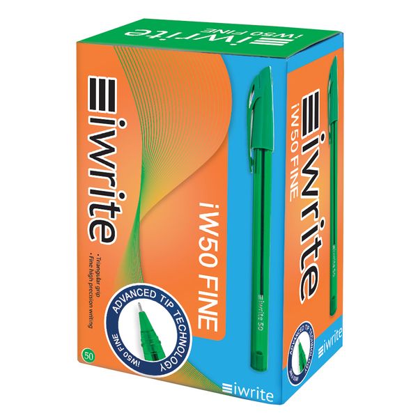 iWrite Fine 0.5 mm Ballpoint Pens Box of 50 - Green