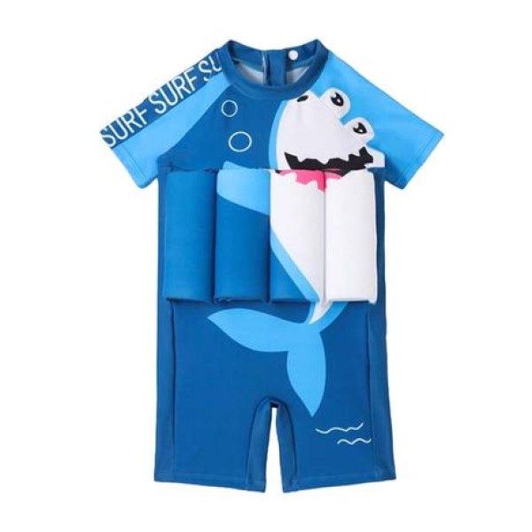 Swimwear-Boys Blue Beachwear-Kids Floatation Bather Suit-Shark 2 - 3 Years