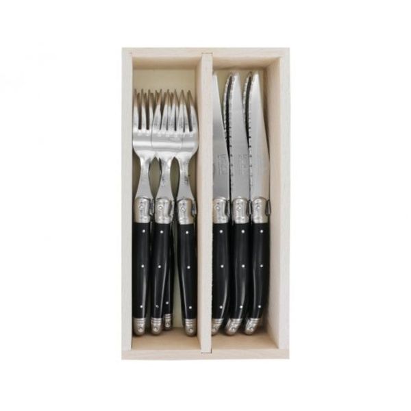 Andre Verdier Steak Knives &amp; Forks Set - Black - 12piece in Wooden Box