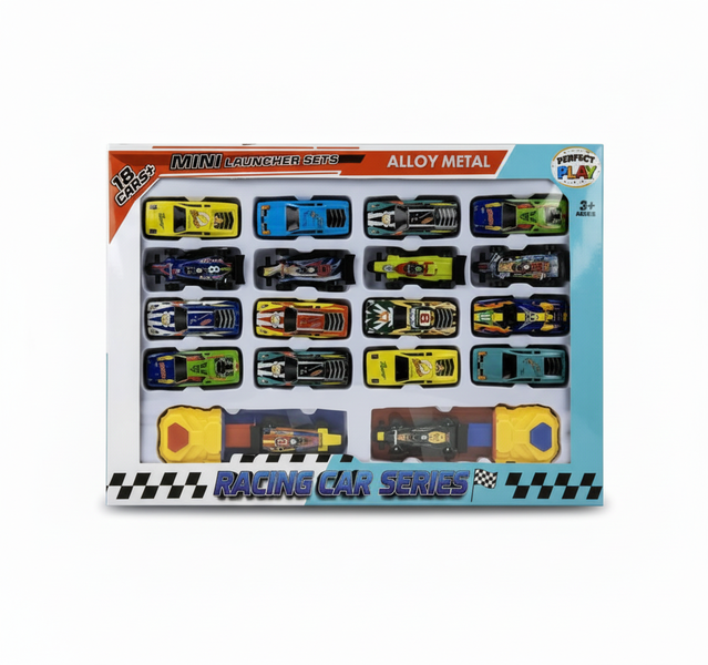 Die Cast Set with 18 Cars and 2 Launchers for Kids and Collectors