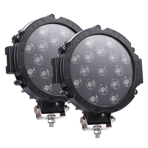 2 Pcs 7 Inch 51W LED Car Light Lumen for SUV ATV Truck Car - Black