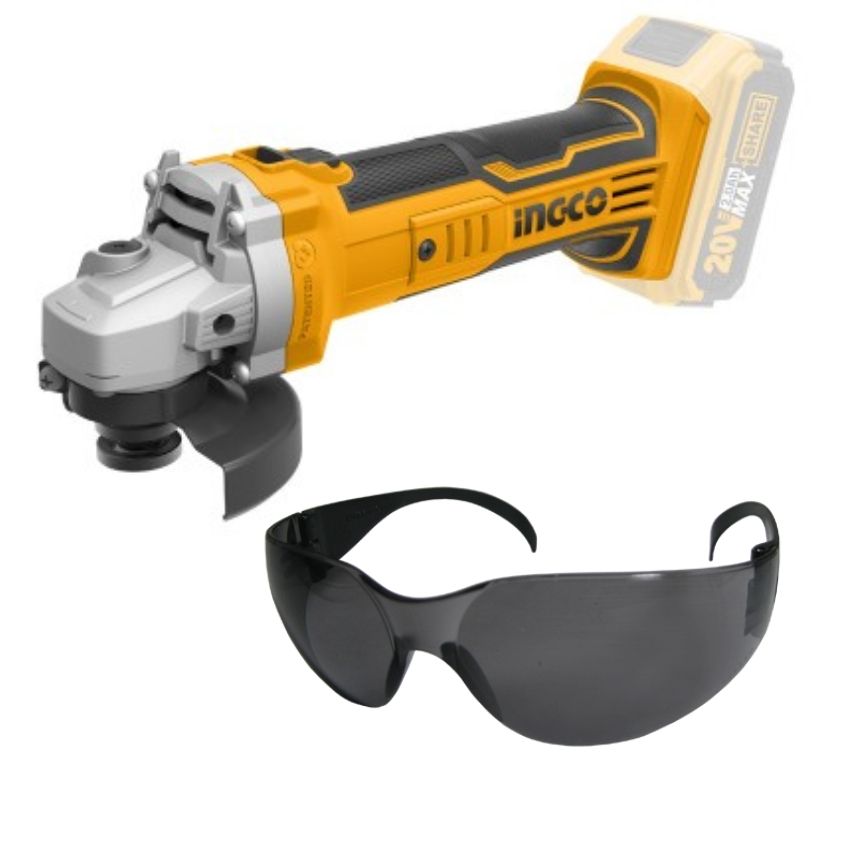 Ingco - Lithium-Ion Angle Grinder - (Cordless) with Safety Spectacles - Drk