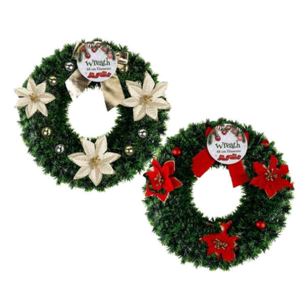 XMAS WREATH TINSEL 48cm ASSTD