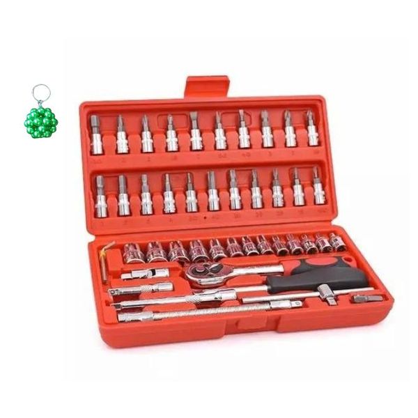 1/4 46Pcs Tool Set CRV 24 Tooth Smile Handle Ratchet And A Keyholder