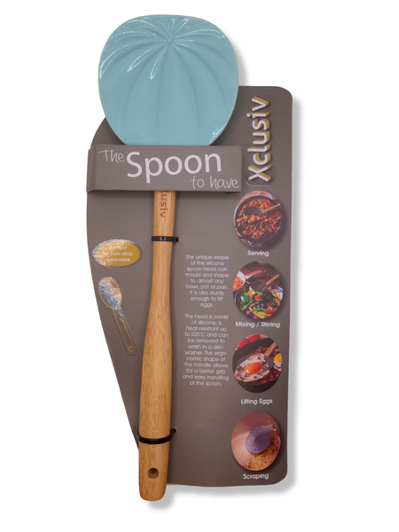 Xclusiv Silicone Everything Spoon With Bamboo Handle - Green Teal