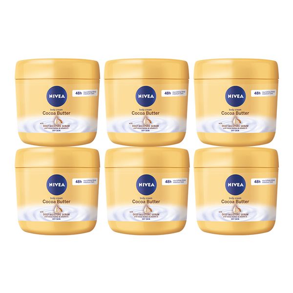 NIVEA Cocoa Butter Body Cream with Deep Moisture Serum &amp; Vitamin E, 6x400ml