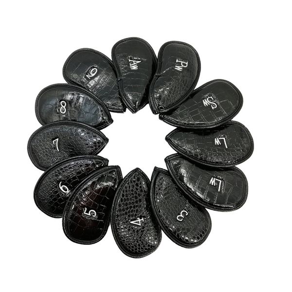 12 Piece Alligator Pattern PU Leather Golf Iron Head Covers - Black