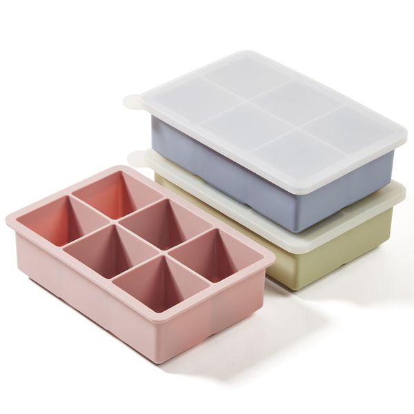 Chenshia 3 Pack Large Silicone Square Ice Cube Tray Mold with Lid-6 Cubes