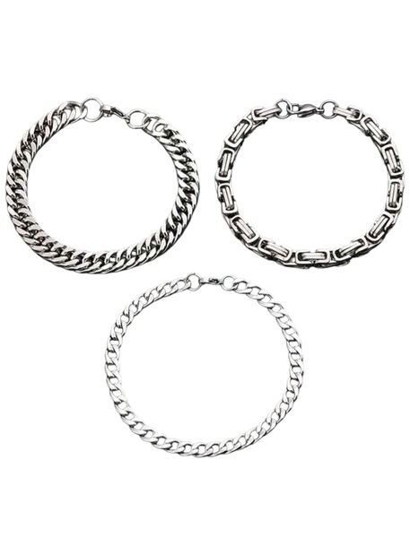 Men's Stainless Steel Link Chain Bracelet Set - 3-Piece