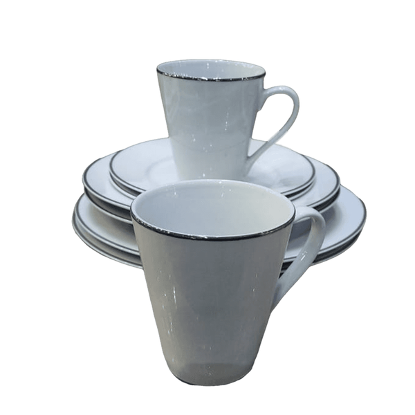 16 Piece white dinnerset with silver rim