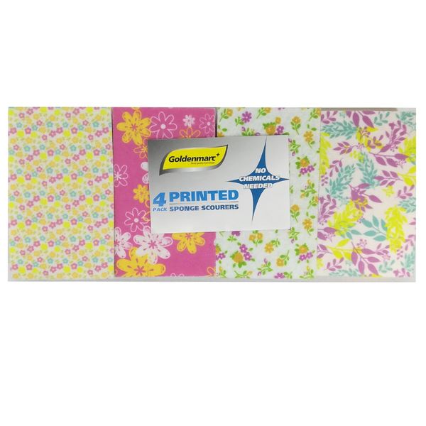 Goldenmarc Printed Sponge Scourers - 4 Pack