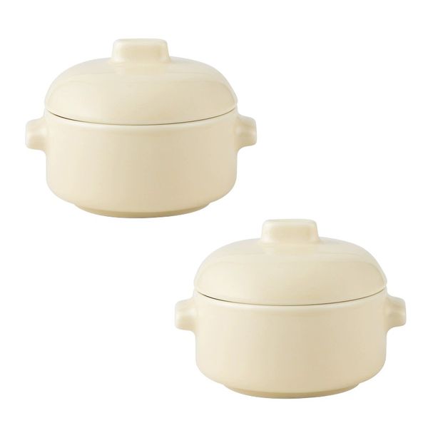 2-Pack Mini Porcelain Serving Bowls with Lids - Cream