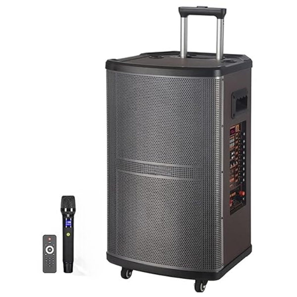 Portable 15-Inch Wireless Bluetooth Trolley Speaker - Mic &amp; Remote Control