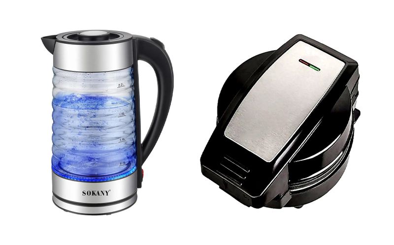 600W Snack Maker With 2.2L Electric Glass Kettle