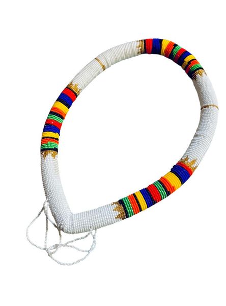 Zulu Traditional Beaded Headband - Multicolour &amp; White