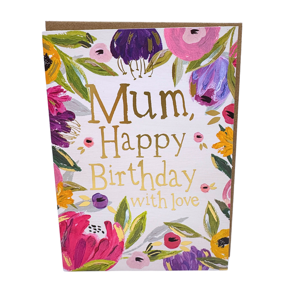 Birthday card - Mum - Bright floral border